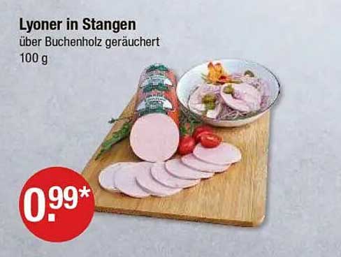 Lyoner in Stangen, über Buchenholz geräuchert, 100 g