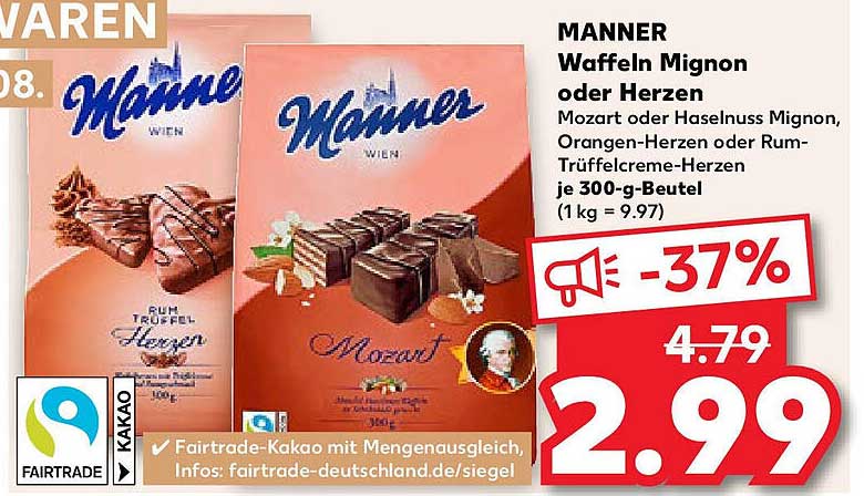 MANNER Waffeln Mignon oder Herzen
