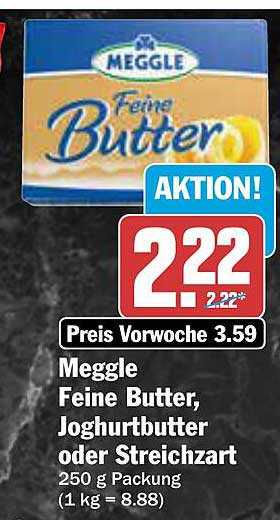 Meggle Feine Butter, Joghurtbutter oder Streichzart 250 g Packung