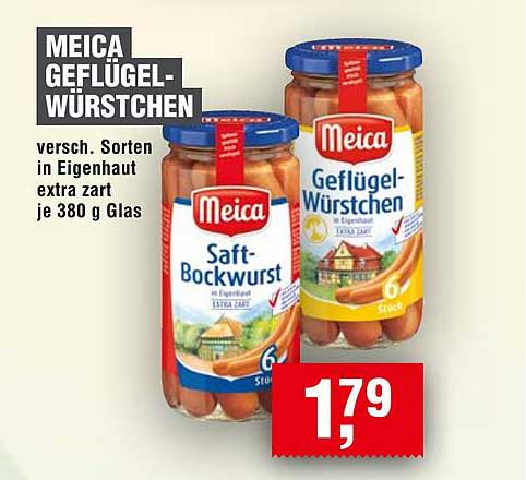 MEICA Geflügelwürstchen - verschiedene Sorten in Eigenhaut, extra zart, je 380 g Glas