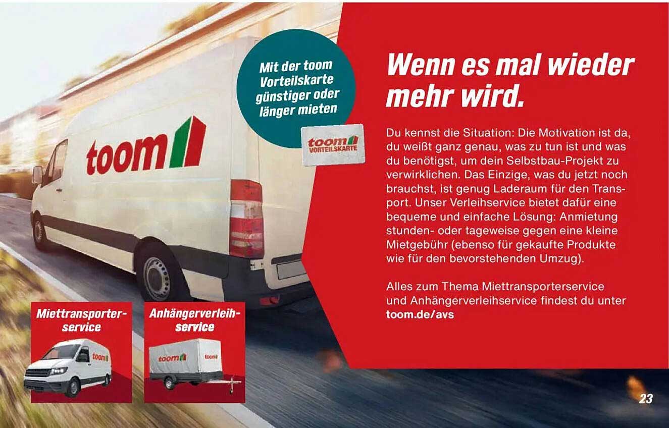 Miettransporter- und Anhängerverleihservice von toom