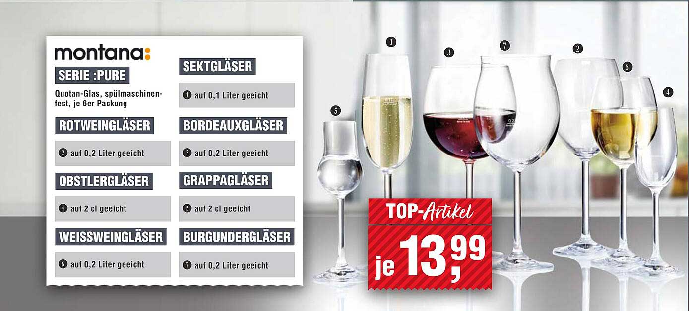 Montana Serie :Pure Quotan-Glas, spülmaschinenfest, je 6er Packung