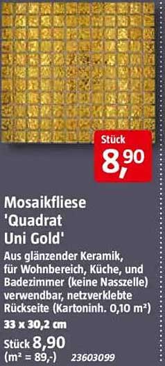 Mosaikfliese 'Quadrat Uni Gold'
