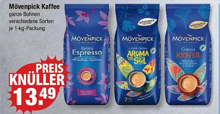 Mövenpick Kaffee - ganze Bohnen verschiedene Sorten je 1-kg-Packung