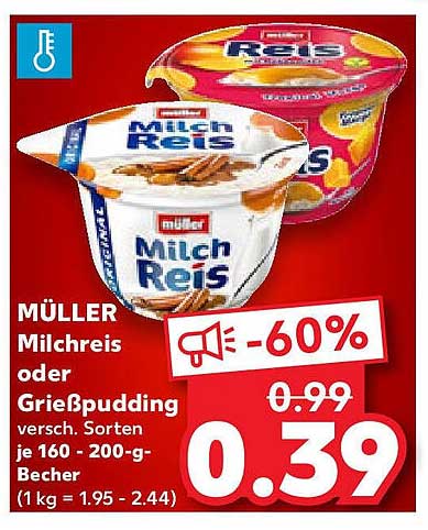 MÜLLER Milchreis oder Grießpudding, 160 - 200 g Becher