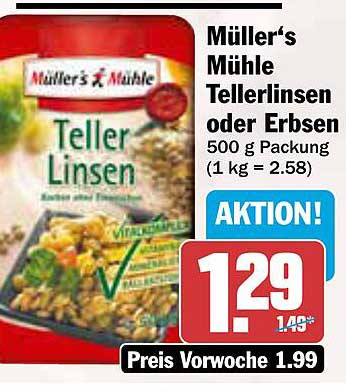 Müller’s Mühle Tellerlinsen oder Erbsen 500 g Packung