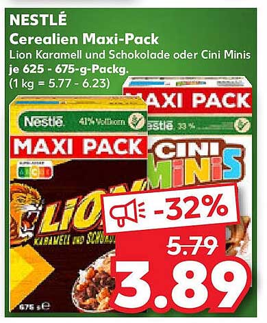 NESTLÉ Cerealien Maxi-Pack - Lion Karamell und Schokolade oder Cini Minis