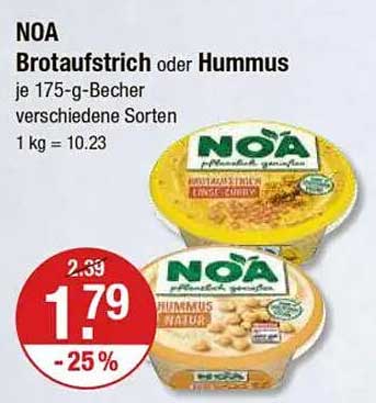 NOA Brotaufstrich oder Hummus 175-g-Becher