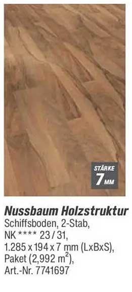Nussbaum Holzstruktur Schiffsboden, 2-Stab, NK **** 23/31
