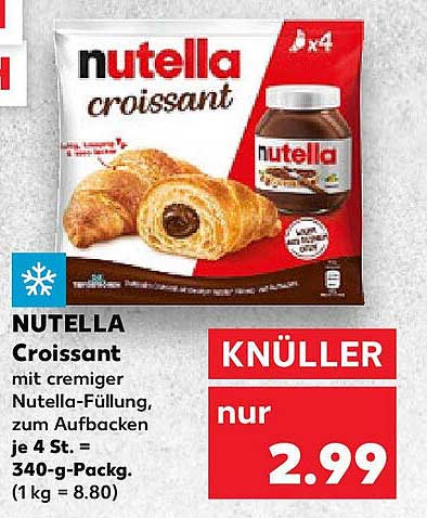 NUTELLA Croissant mit cremiger Nutella-Füllung, zum Aufbacken je 4 St. – 340-g-Pack.