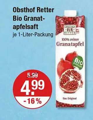 Obsthof Retter Bio Granatapfelsaft je 1-Liter-Packung