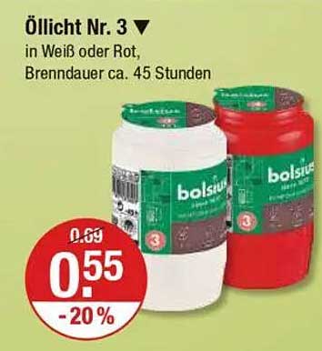 Öllicht Nr. 3 in Weiß oder Rot, Brenndauer ca. 45 Stunden
