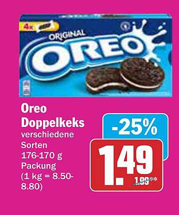 Oreo Doppelkeks verschiedene Sorten 176-170 g Packung