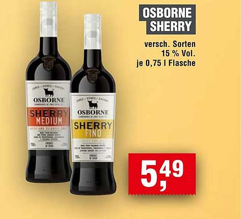 OSBORNE SHERRY - versch. Sorten, 0,75 l Flasche