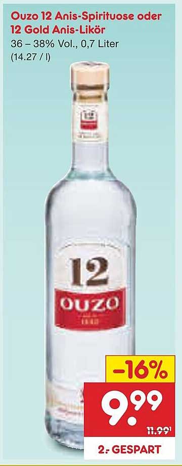 Ouzo 12 Anis-Spirituose oder 12 Gold Anis-Likör 0,7 Liter