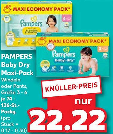 PAMPERS Baby Dry Maxi-Pack Windeln oder Pants, Größe 3 - 6, je 74 - 136 St.