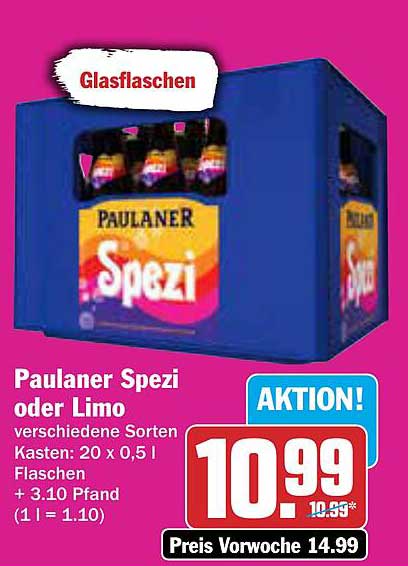 Paulaner Spezi oder Limo Kasten: 20 x 0,5 l Flaschen