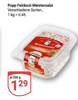 Popp Feinkost Meistersalat - Verschiedene Sorten, 200 g für 1,29 €