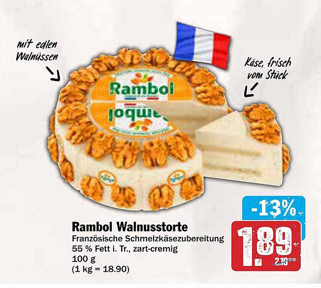 Rambol Walnusstorte - Französische Schmelzkäsebereitung mit edlen Walnüssen