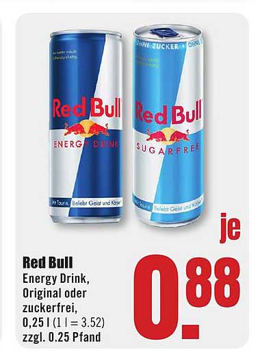 Red Bull Energy Drink, Original oder zuckerfrei, 0,25l