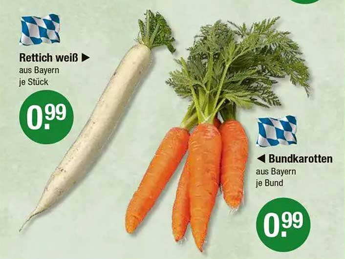 Rettich weiß und Bundkarotten aus Bayern