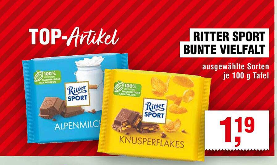 RITTER SPORT BUNTE VIELFALT - AUSGEWÄHLTE SORTEN JE 100 G TAFEL