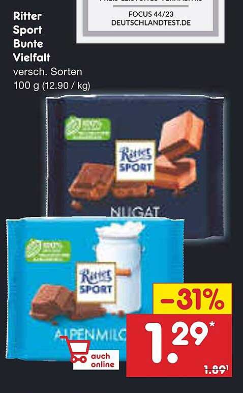 Ritter Sport Bunte Vielfalt - Verschiedene Sorten 100 g