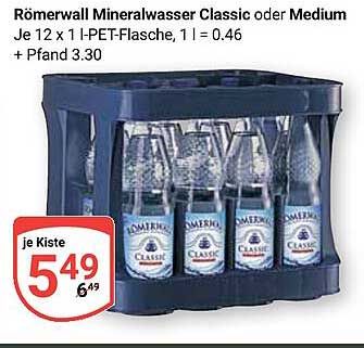 Römerwall Mineralwasser Classic oder Medium - 12 x 1 l PET-Flasche