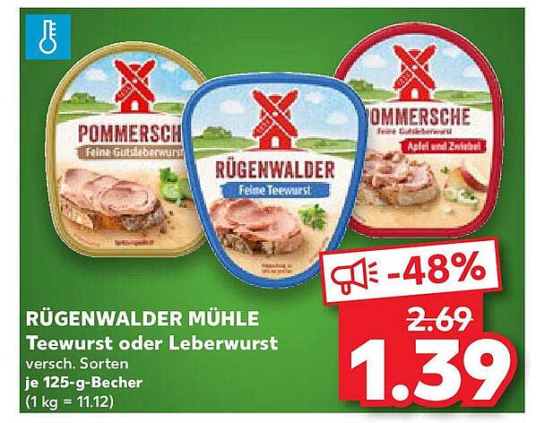 Rügenwalder Mühle Teewurst oder Leberwurst, 125-g-Becher