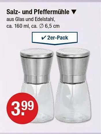 Salz- und Pfeffermühle 2er-Pack aus Glas und Edelstahl