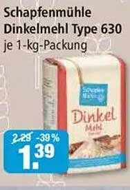 Schapfenmühle Dinkelmehl Type 630 je 1-kg-Packung