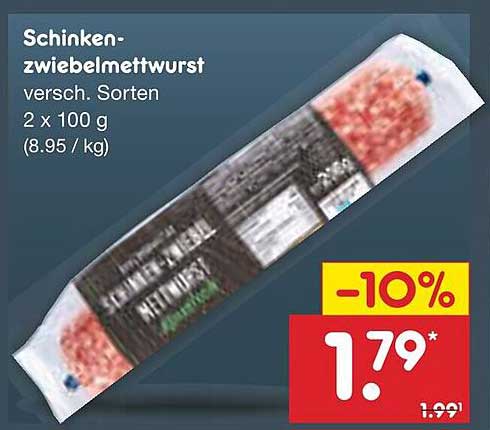 Schinken-Zwiebelmettwurst, 2 x 100 g