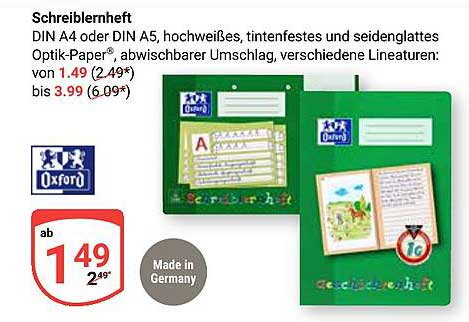 Schreiblernheft DIN A4 oder DIN A5 von Oxford