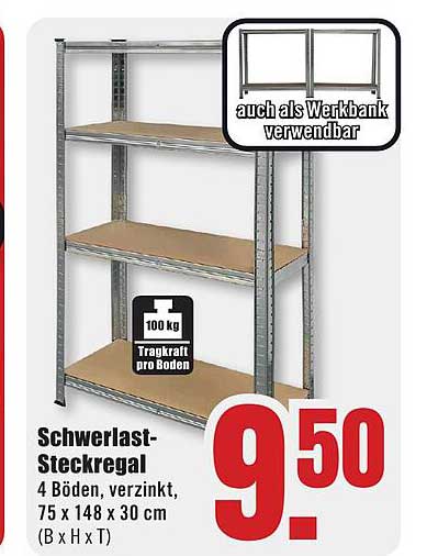 Schwerlast-Steckregal 4 Böden verzinkt