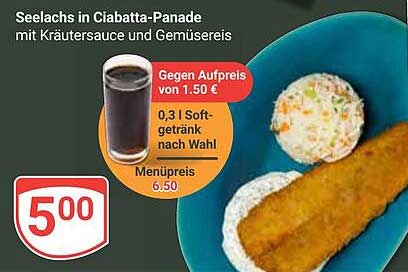 Seelachs in Ciabatta-Panade mit Kräutersauce und Gemüsebeilage