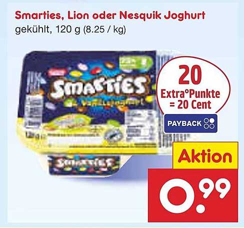 Smarties, Lion oder Nesquik Joghurt, 120 g