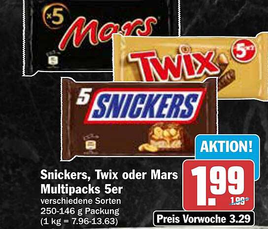 Snickers, Twix oder Mars Multipacks 5er