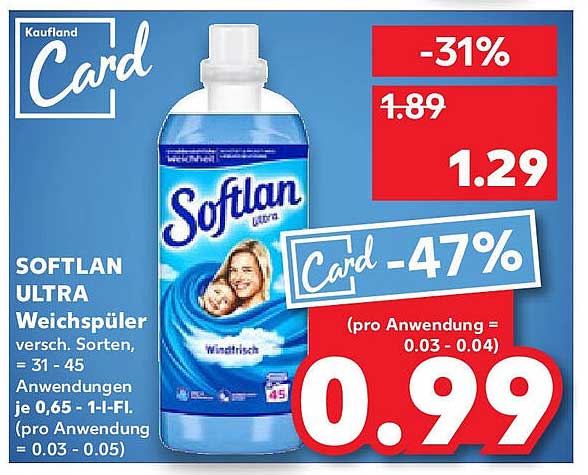 SOFTLAN ULTRA Weichspüler versch. Sorten, 31 - 45 Anwendungen