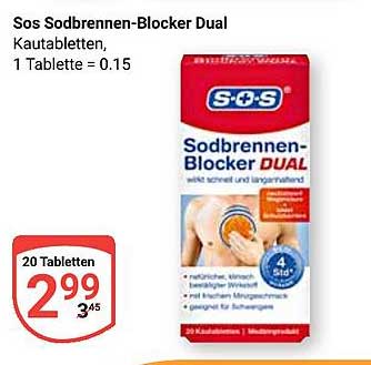 Sos Sodbrennen-Blocker Dual Kautabletten, 20 Tabletten