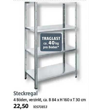 Steckregal 4 Böden verzinkt, ca. B 84 x H 160 x T 30 cm