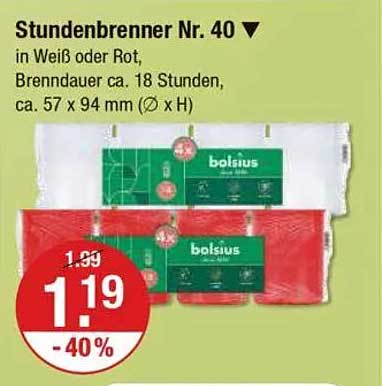 Stundenbrenner Nr. 40 in Weiß oder Rot