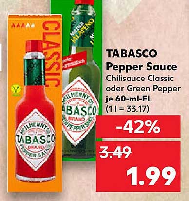 TABASCO Pepper Sauce Chilisauce Classic oder Green Pepper je 60-ml-Fl.