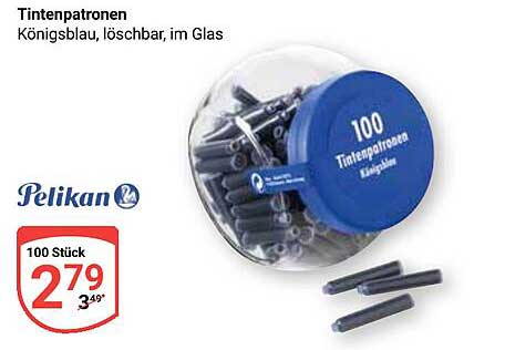 Tintenpatronen Königblau, löschbar, im Glas von Pelikan