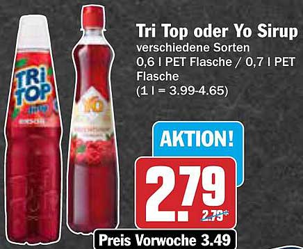 Tri Top oder Yo Sirup verschiedene Sorten 0,6 l PET Flasche