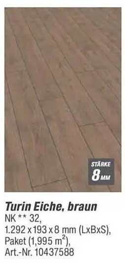 Turin Eiche, braun, NK ** 32, 1.292 x 193 x 8 mm