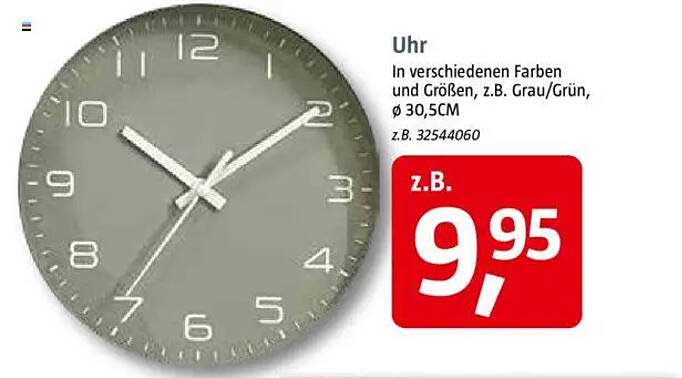 Uhr in verschiedenen Farben und Größen, z.B. Grau/Grün, Ø 30,5CM