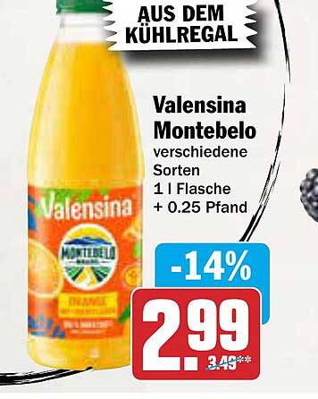 Valensina Montebelo verschiedene Sorten 1 l Flasche + 0.25 Pfand