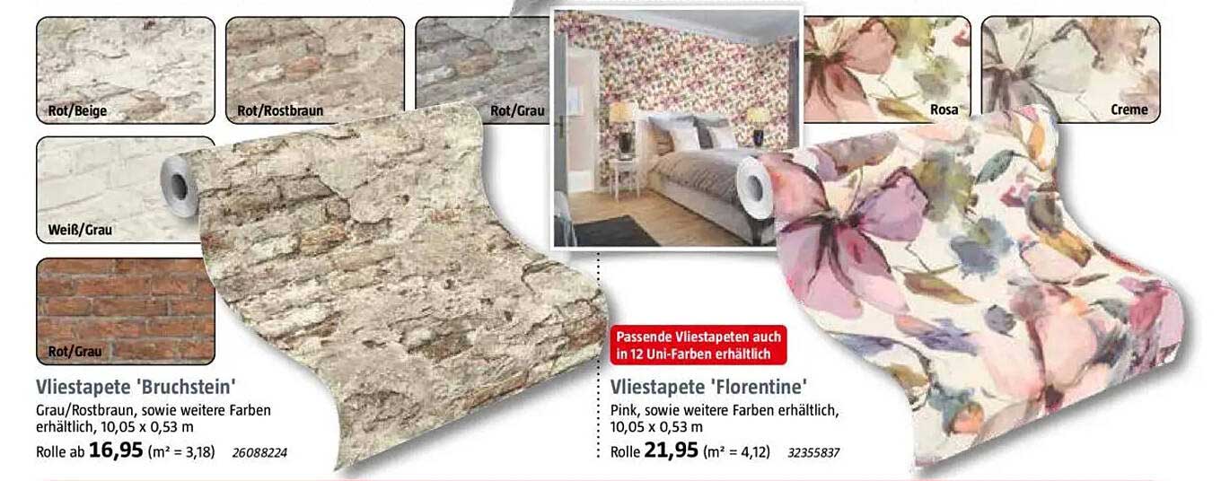 Vliestapete 'Bruchstein' und 'Florentine'