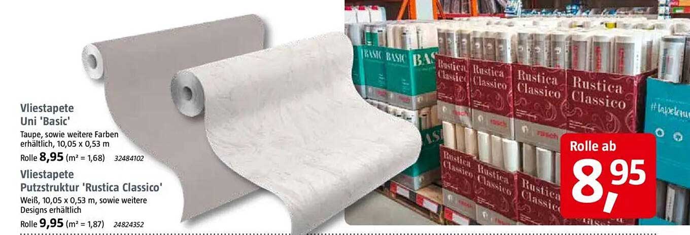 Vliestapete Uni 'Basic' und Putzstruktur 'Rustica Classico'