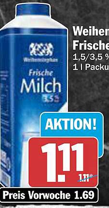 Weihenstephan Frische Milch 1,5/3,5 % 1 l Packung